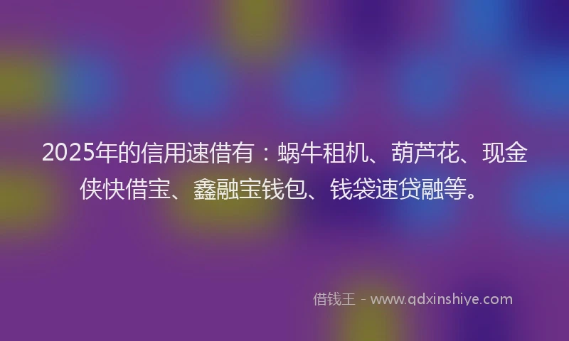 2025年的信用速借有：蜗牛租机、葫芦花、现金侠快借宝、鑫融宝钱包、钱袋速贷融等。
