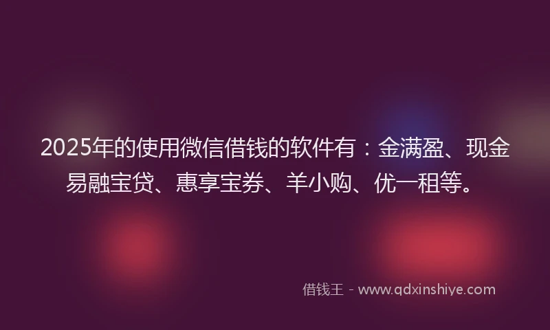 2025年的使用微信借钱的软件有：金满盈、现金易融宝贷、惠享宝券、羊小购、优一租等。