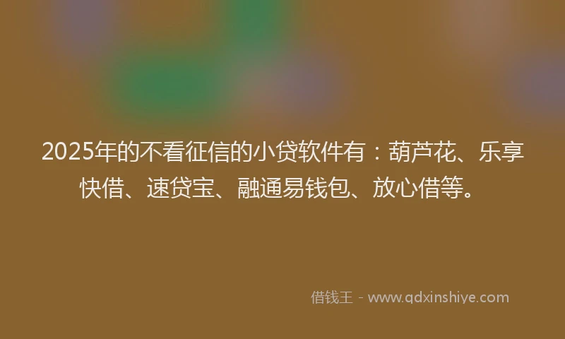 2025年的不看征信的小贷软件有：葫芦花、乐享快借、速贷宝、融通易钱包、放心借等。