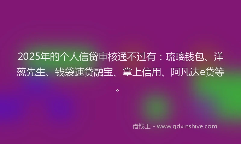 2025年的个人信贷审核通不过有：琉璃钱包、洋葱先生、钱袋速贷融宝、掌上信用、阿凡达e贷等。