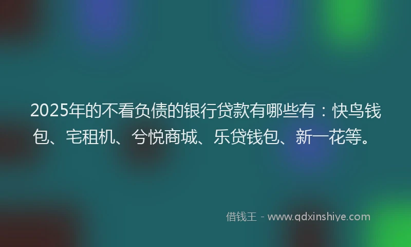 2025年的不看负债的银行贷款有哪些有：快鸟钱包、宅租机、兮悦商城、乐贷钱包、新一花等。