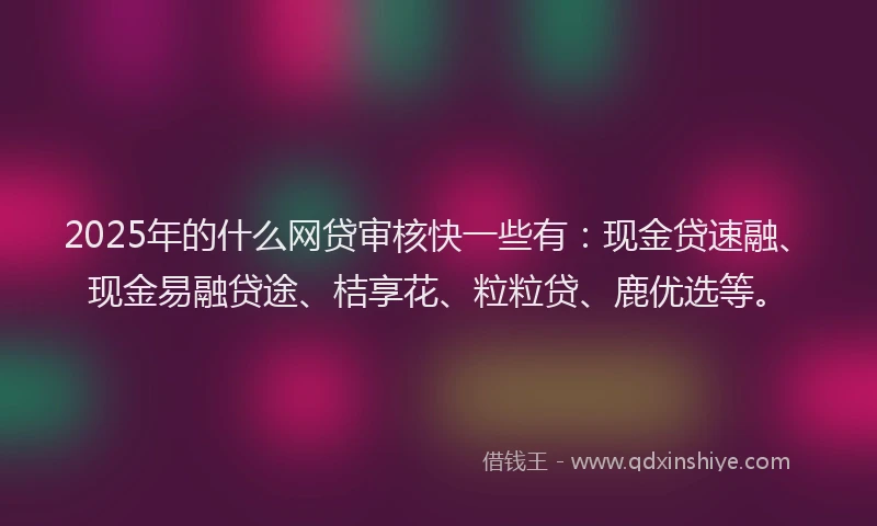 2025年的什么网贷审核快一些有：现金贷速融、现金易融贷途、桔享花、粒粒贷、鹿优选等。