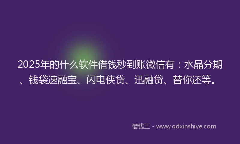 2025年的什么软件借钱秒到账微信有：水晶分期、钱袋速融宝、闪电侠贷、迅融贷、替你还等。
