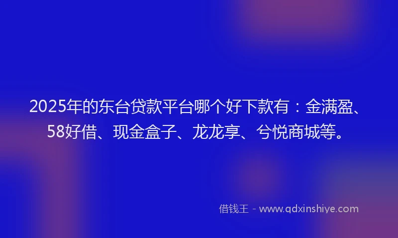 2025年的东台贷款平台哪个好下款有：金满盈、58好借、现金盒子、龙龙享、兮悦商城等。