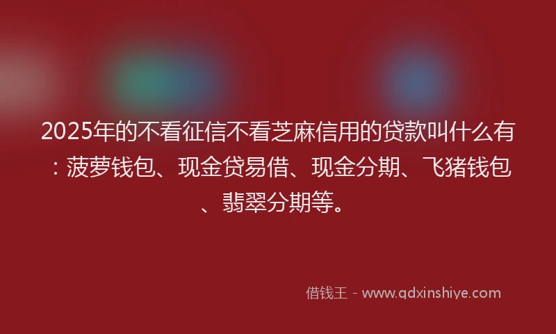 2025年的不看征信不看芝麻信用的贷款叫什么有：菠萝钱包、现金贷易借、现金分期、飞猪钱包、翡翠分期等。