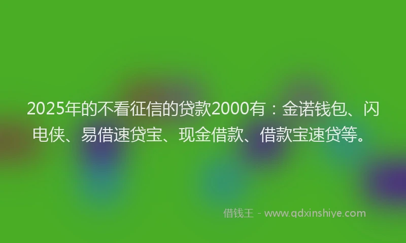 2025年的不看征信的贷款2000有：金诺钱包、闪电侠、易借速贷宝、现金借款、借款宝速贷等。