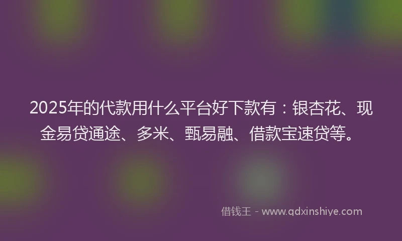 2025年的代款用什么平台好下款有：银杏花、现金易贷通途、多米、甄易融、借款宝速贷等。