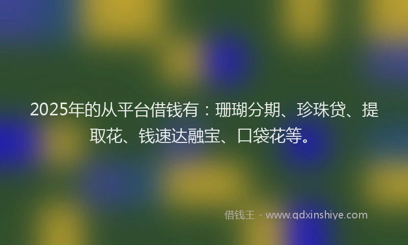 2025年的从平台借钱有：珊瑚分期、珍珠贷、提取花、钱速达融宝、口袋花等。