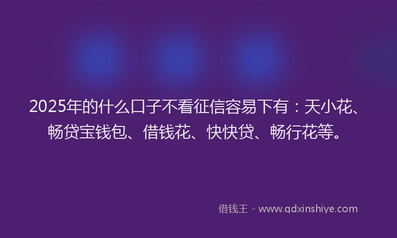 2025年的什么口子不看征信容易下有：天小花、畅贷宝钱包、借钱花、快快贷、畅行花等。