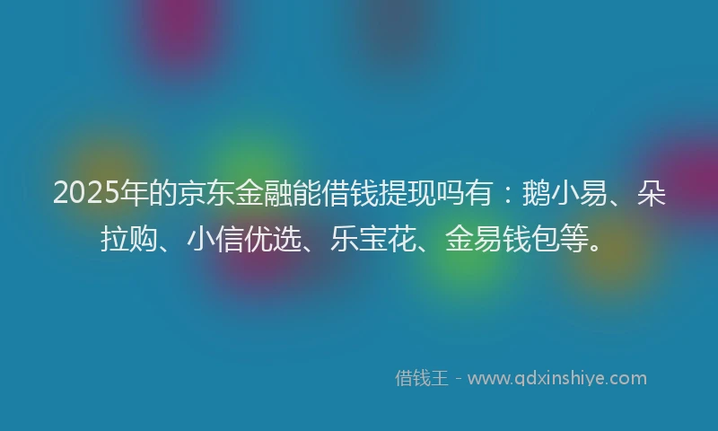 2025年的京东金融能借钱提现吗有：鹅小易、朵拉购、小信优选、乐宝花、金易钱包等。