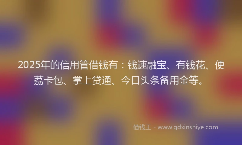 2025年的信用管借钱有：钱速融宝、有钱花、便荔卡包、掌上贷通、今日头条备用金等。