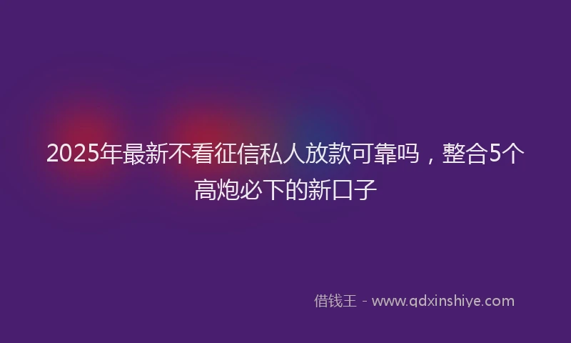 2025年最新不看征信私人放款可靠吗，整合5个高炮必下的新口子