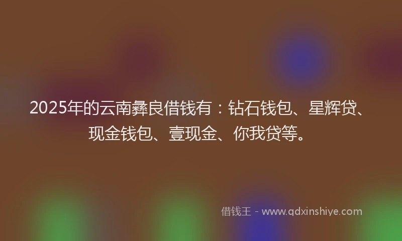 2025年的云南彝良借钱有：钻石钱包、星辉贷、现金钱包、壹现金、你我贷等。