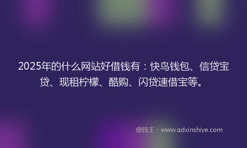 2025年的什么网站好借钱有：快鸟钱包、信贷宝贷、现租柠檬、酷购、闪贷速借宝等。