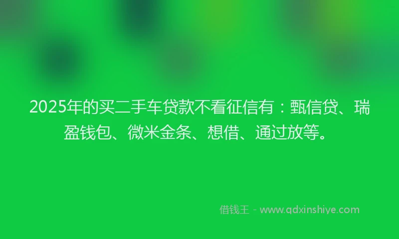 2025年的买二手车贷款不看征信有：甄信贷、瑞盈钱包、微米金条、想借、通过放等。