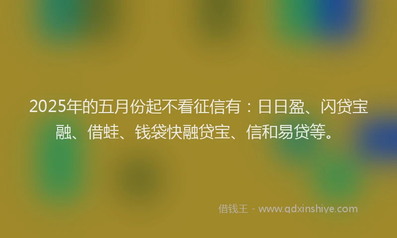 2025年的五月份起不看征信有：日日盈、闪贷宝融、借蛙、钱袋快融贷宝、信和易贷等。