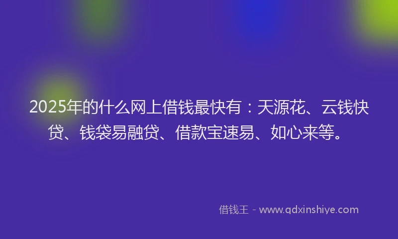 2025年的什么网上借钱最快有：天源花、云钱快贷、钱袋易融贷、借款宝速易、如心来等。