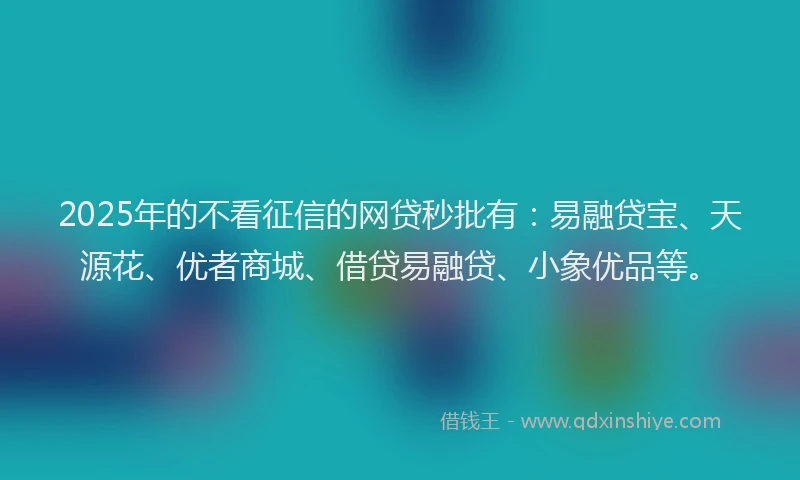 2025年的不看征信的网贷秒批有：易融贷宝、天源花、优者商城、借贷易融贷、小象优品等。