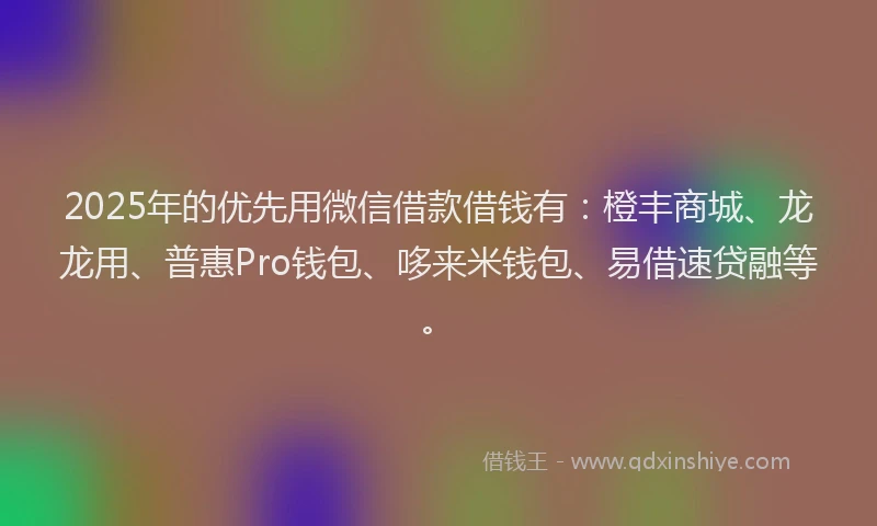 2025年的优先用微信借款借钱有：橙丰商城、龙龙用、普惠Pro钱包、哆来米钱包、易借速贷融等。