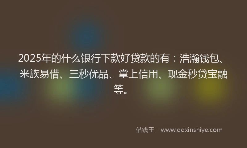2025年的什么银行下款好贷款的有：浩瀚钱包、米族易借、三秒优品、掌上信用、现金秒贷宝融等。