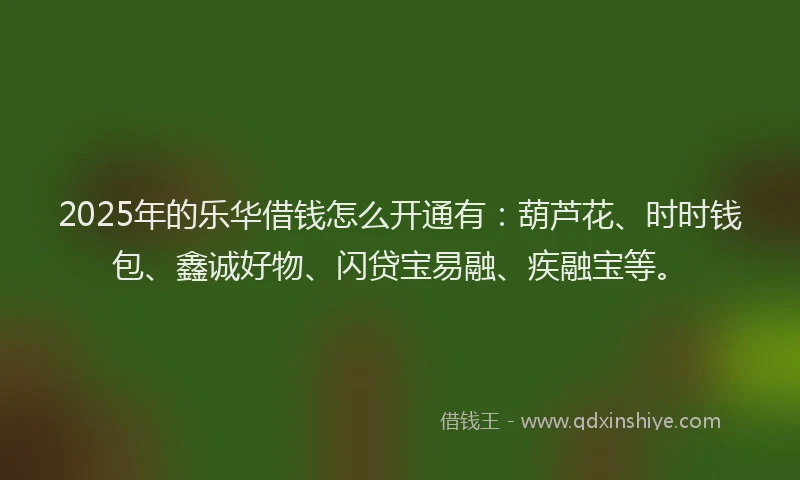 2025年的乐华借钱怎么开通有：葫芦花、时时钱包、鑫诚好物、闪贷宝易融、疾融宝等。