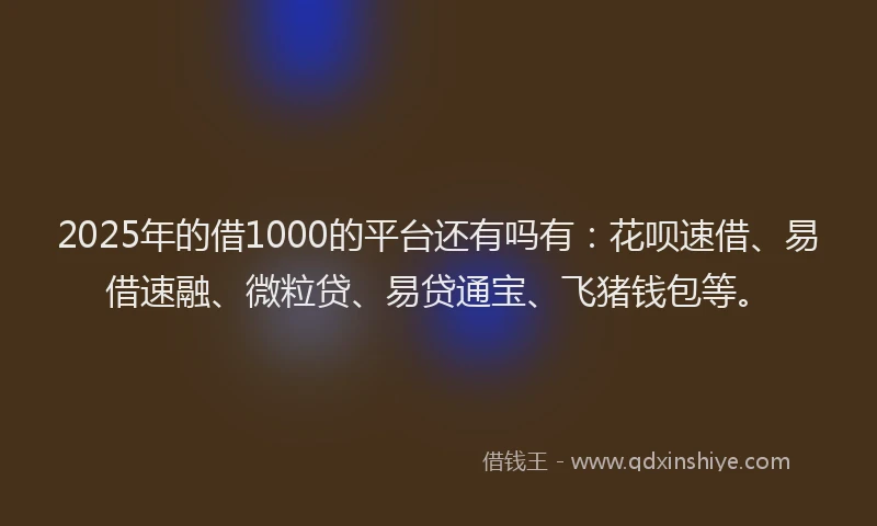 2025年的借1000的平台还有吗有：花呗速借、易借速融、微粒贷、易贷通宝、飞猪钱包等。
