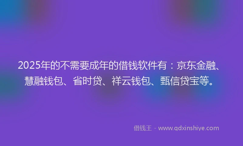 2025年的不需要成年的借钱软件有：京东金融、慧融钱包、省时贷、祥云钱包、甄信贷宝等。