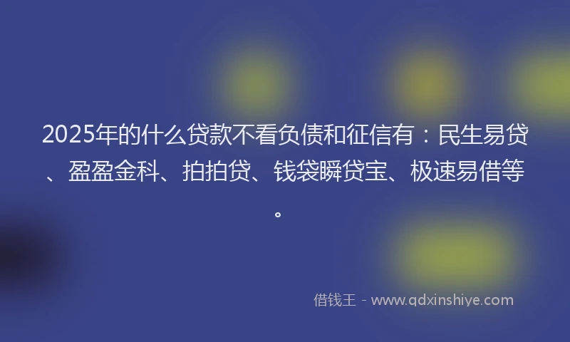 2025年的什么贷款不看负债和征信有：民生易贷、盈盈金科、拍拍贷、钱袋瞬贷宝、极速易借等。