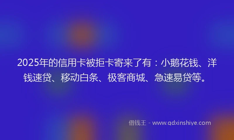 2025年的信用卡被拒卡寄来了有:小鹅花钱、洋钱速贷、移动白条、极客商城、急速易贷等。