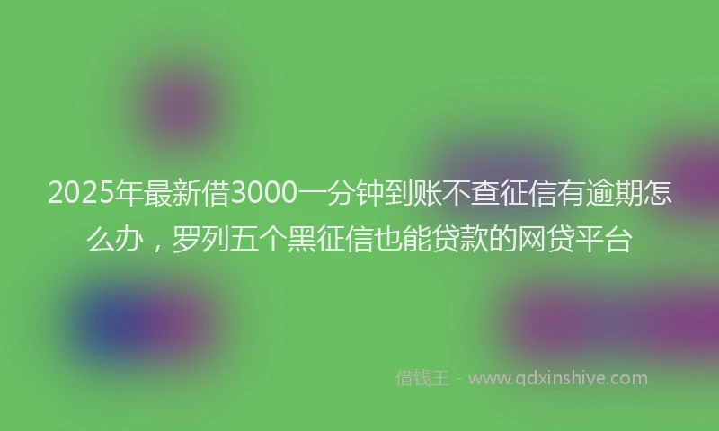 2025年最新借3000一分钟到账不查征信有逾期怎么办，罗列五个黑征信也能贷款的网贷平台