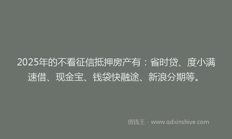 2025年的不看征信抵押房产有：省时贷、度小满速借、现金宝、钱袋快融途、新浪分期等。