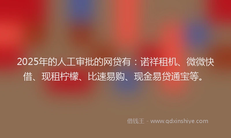 2025年的人工审批的网贷有：诺祥租机、微微快借、现租柠檬、比速易购、现金易贷通宝等。