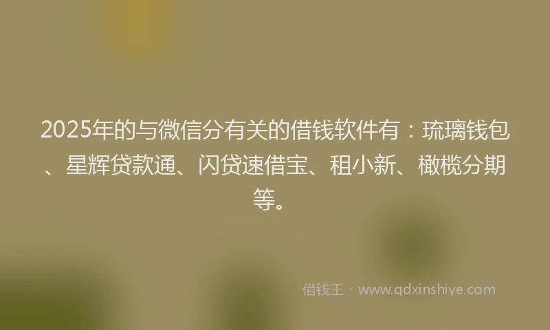 2025年的与微信分有关的借钱软件有：琉璃钱包、星辉贷款通、闪贷速借宝、租小新、橄榄分期等。