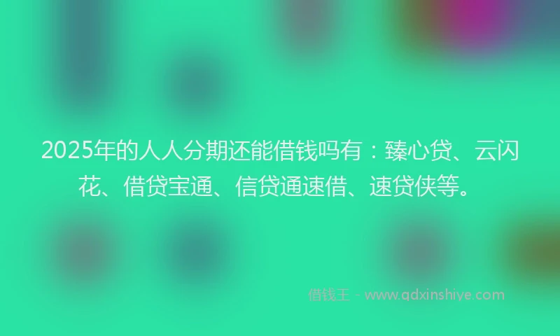 2025年的人人分期还能借钱吗有：臻心贷、云闪花、借贷宝通、信贷通速借、速贷侠等。