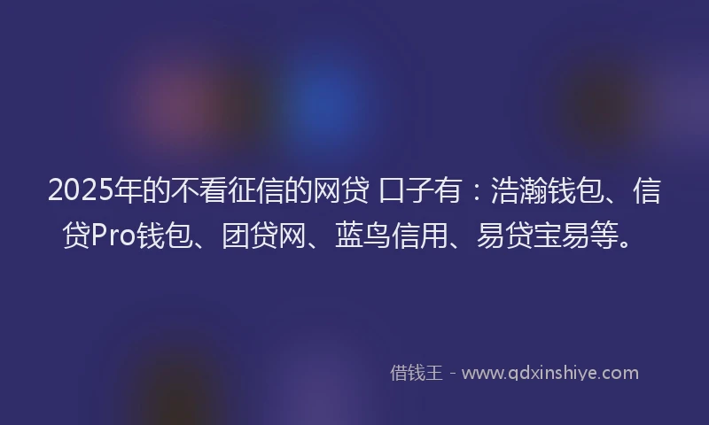 2025年的不看征信的网贷 口子有：浩瀚钱包、信贷Pro钱包、团贷网、蓝鸟信用、易贷宝易等。