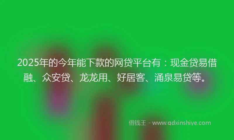 2025年的今年能下款的网贷平台有：现金贷易借融、众安贷、龙龙用、好居客、涌泉易贷等。