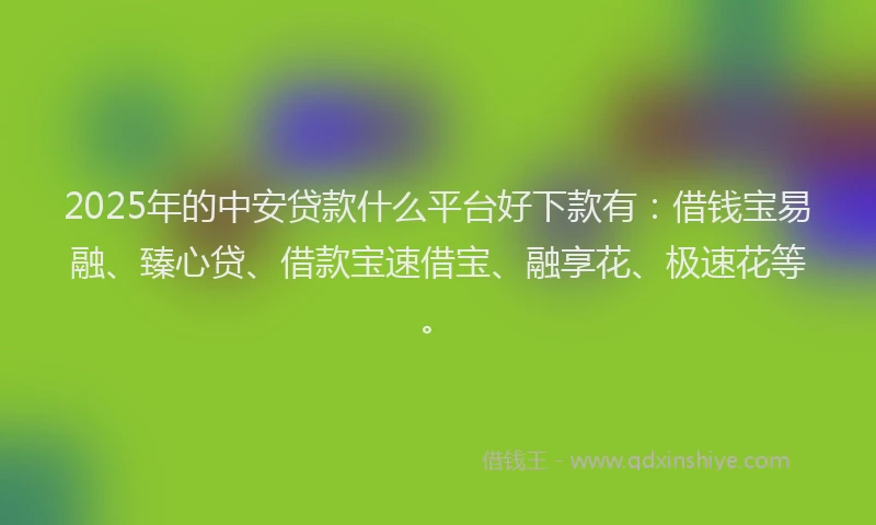 2025年的中安贷款什么平台好下款有：借钱宝易融、臻心贷、借款宝速借宝、融享花、极速花等。