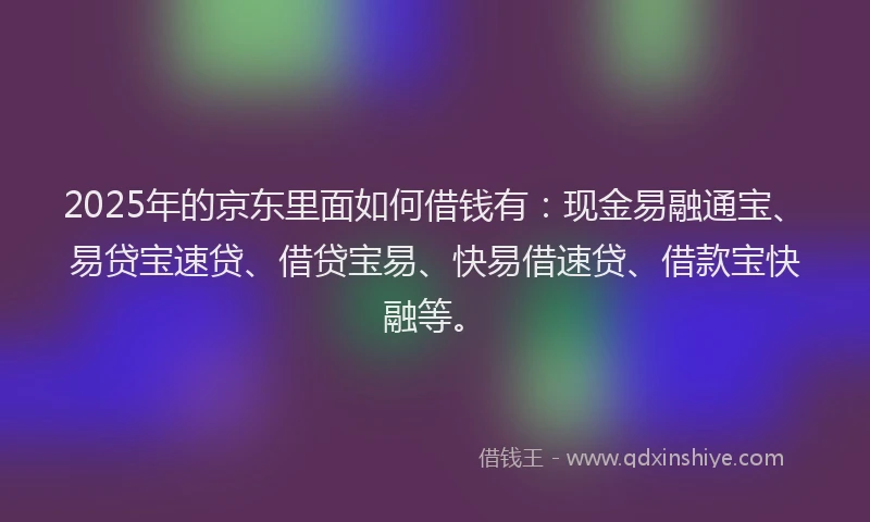 2025年的京东里面如何借钱有：现金易融通宝、易贷宝速贷、借贷宝易、快易借速贷、借款宝快融等。
