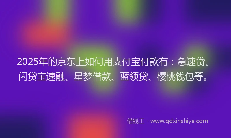 2025年的京东上如何用支付宝付款有：急速贷、闪贷宝速融、星梦借款、蓝领贷、樱桃钱包等。