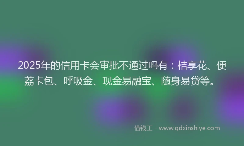 2025年的信用卡会审批不通过吗有：桔享花、便荔卡包、呼吸金、现金易融宝、随身易贷等。