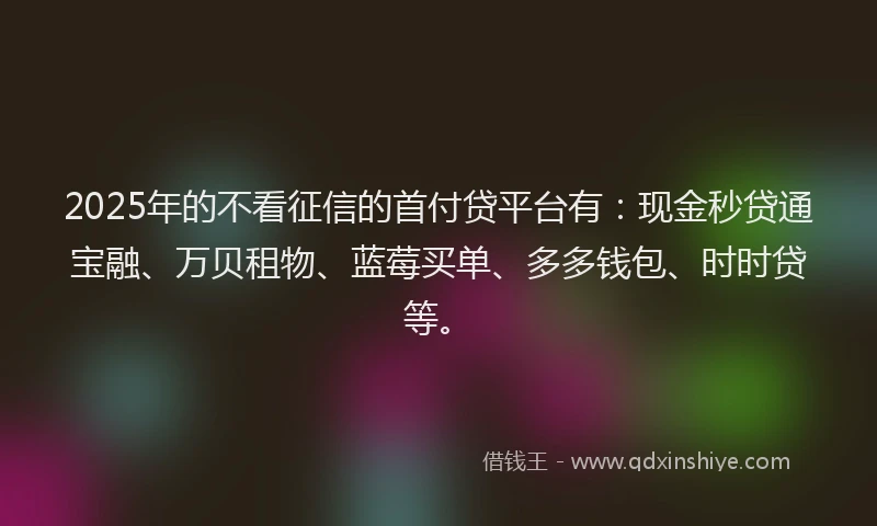 2025年的不看征信的首付贷平台有：现金秒贷通宝融、万贝租物、蓝莓买单、多多钱包、时时贷等。