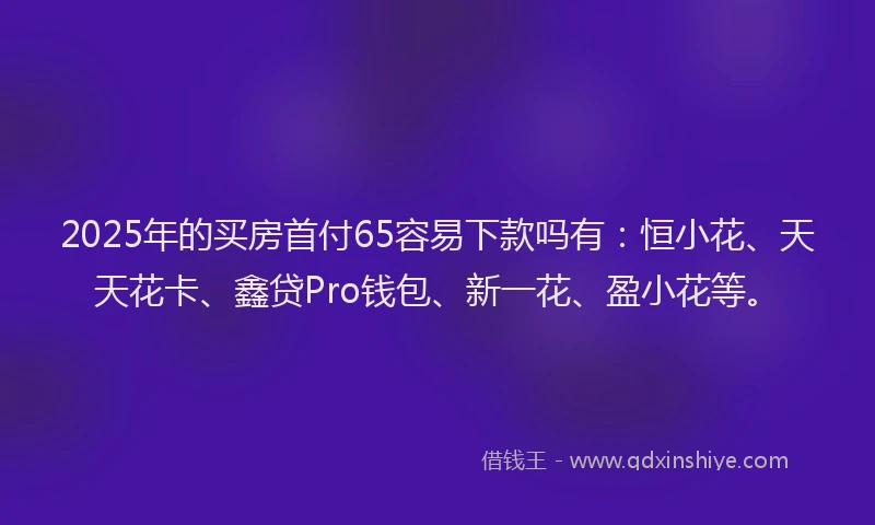 2025年的买房首付65容易下款吗有：恒小花、天天花卡、鑫贷Pro钱包、新一花、盈小花等。