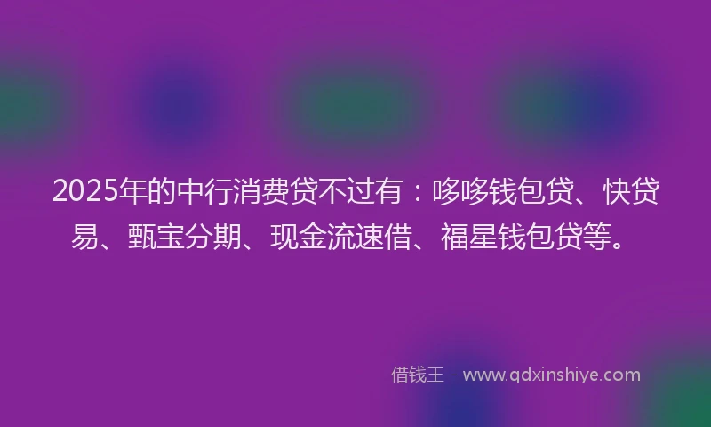 2025年的中行消费贷不过有：哆哆钱包贷、快贷易、甄宝分期、现金流速借、福星钱包贷等。