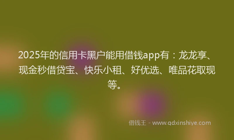 2025年的信用卡黑户能用借钱app有：龙龙享、现金秒借贷宝、快乐小租、好优选、唯品花取现等。