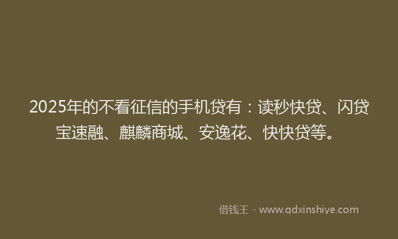 2025年的不看征信的手机贷有：读秒快贷、闪贷宝速融、麒麟商城、安逸花、快快贷等。