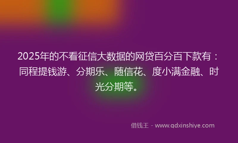 2025年的不看征信大数据的网贷百分百下款有：同程提钱游、分期乐、随信花、度小满金融、时光分期等。
