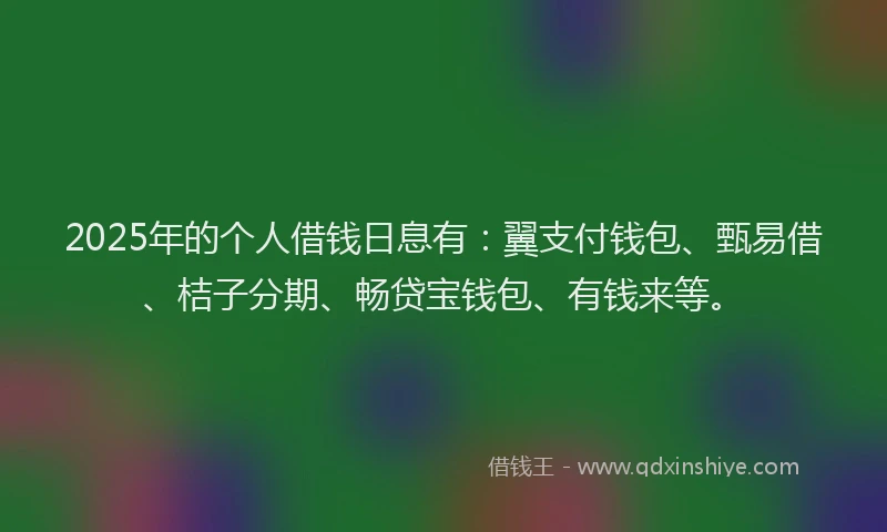 2025年的个人借钱日息有：翼支付钱包、甄易借、桔子分期、畅贷宝钱包、有钱来等。