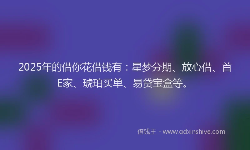 2025年的借你花借钱有：星梦分期、放心借、首E家、琥珀买单、易贷宝盒等。