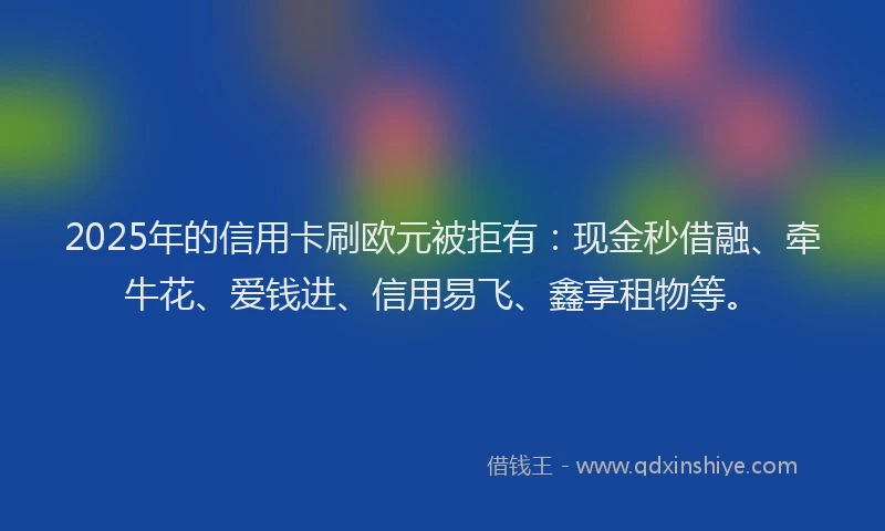 2025年的信用卡刷欧元被拒有：现金秒借融、牵牛花、爱钱进、信用易飞、鑫享租物等。