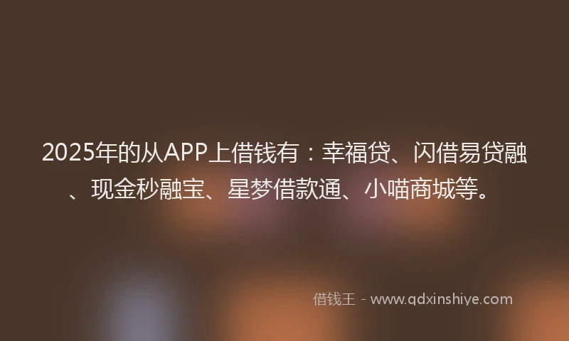 2025年的从APP上借钱有：幸福贷、闪借易贷融、现金秒融宝、星梦借款通、小喵商城等。